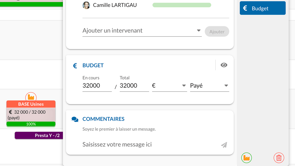 Track the financial aspects of your project planning with the Budget feature and its double fields
