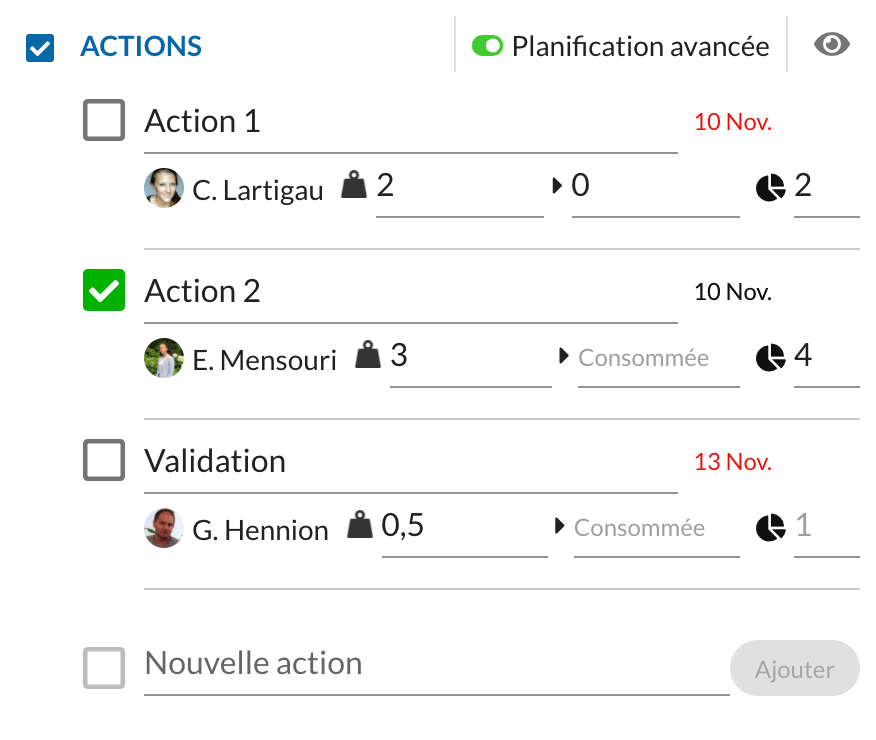 The Actions feature, a two-tiered option for organising the operational side of your projects