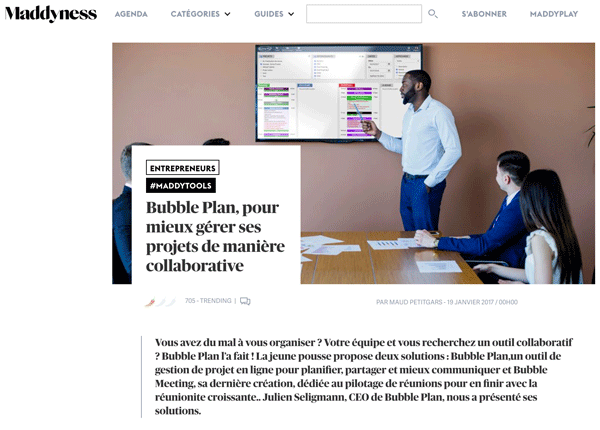Bubble Plan honoured in the collaborative tools to know according to Maddyness